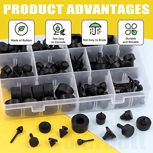 160Pcs Black Rubber Bumper Stopper Assortment Set, Trailer Fender Ramp Door Gas Tank Retainer Hood Side Bumper Compatible with GM Chrysler Ford