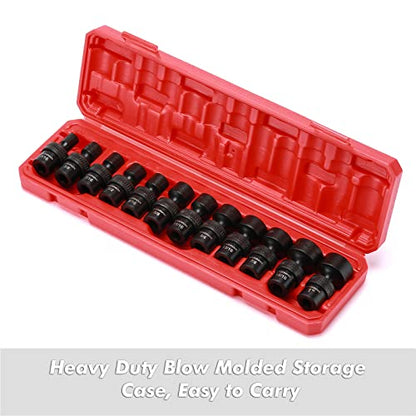 CASOMAN 12 Pieces 3/8-Inch Drive Shallow Universal Impact Socket Set, SAE, 5/16"-1", CR-MO, Swivel Socket - size: 12 PC SAE 3/8'' Dr. (Shallow)