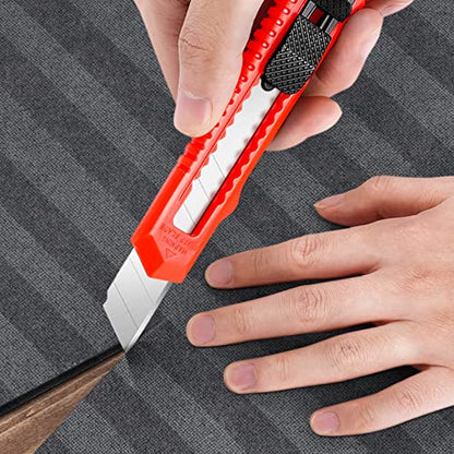 DIYSELF 14 Pack Box Cutter Retractable, Box Cutter Knife with 18mm Wide Utility Blades, Sharp Utility Knife Retractable, Box Cutters for Office, Home, Arts Crafts, Hobby, Cardboard, Paper - color: Red, size: 14 Pack