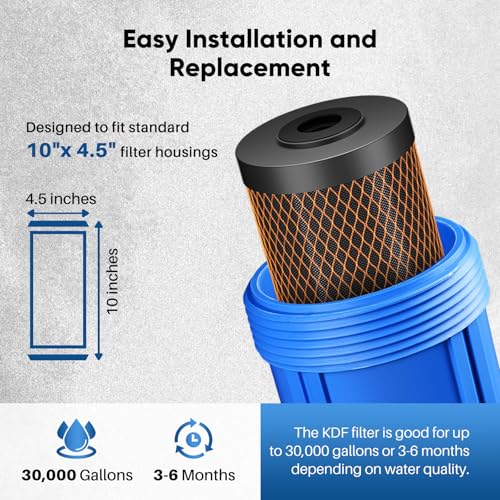 PUREPLUS 1 Micron 10"x4.5" Whole House Water Filter, KDF & Carbon, 1 Pack - size: 1 Count (Pack of 1), style: 1 Micron