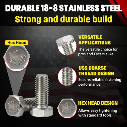Chenango Supply 3/8-16 x 1 Stainless Steel Hex Head Bolts - size: 3/8-16 X 1"