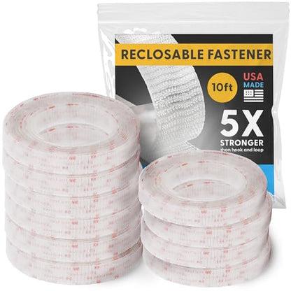 Industrial Strength - 10FT 10Pack - Clear Indoor/Outdoor Adhesive Mounting Tape - Self Mating Reclosable Fastener Compatible with 3M SJ3550 / SJ3560 Dual Lock - size: 10 FT X 10 PACK, style: Clear