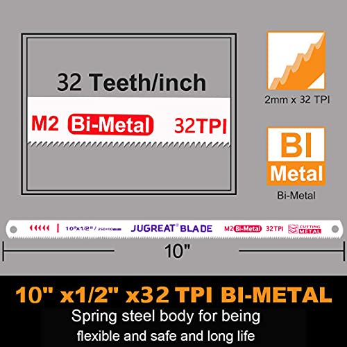 JUGREAT 10" Hacksaw Blades Replacement Bi-Metal, High Speed Steel - 32TPI (10 Pack) - size: 10"×32TPI 10PACK