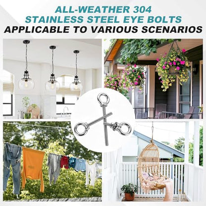 304 Stainless Steel Eye Bolt, M10x102mm (3/8"x4") Heavy Duty Eye Bolts with Nuts Washers, 2 Pack Lifting Ring Eye Bolt for Hanging String Lights Outdoor Tie Down - size: M10x102mm(3/8"x4")