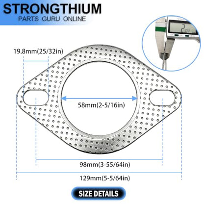 Strongthium 6 Pcs 2.25" 2.5" 3" Exhaust Gasket 2-Bolt