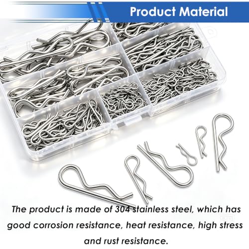 300Pcs 304 Stainless Steel R Cotter Pins – 7 Sizes Assortment Kit, Heavy-Duty Hitch Lock Pins for Trucks, Trailers, Engines & Farm Equipment - size: 300Pcs 7-sizes