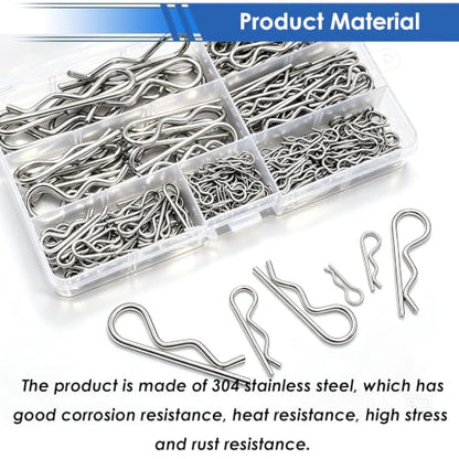 300Pcs 304 Stainless Steel R Cotter Pins – 7 Sizes Assortment Kit, Heavy-Duty Hitch Lock Pins for Trucks, Trailers, Engines & Farm Equipment - size: 300Pcs 7-sizes