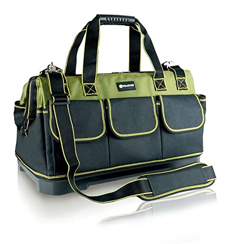 17in Tool Bag For Men Heavy Duty with Waterproof Molded Base, High Capacity Wide Mouth Tote, Construction Worker Electricians Tool Bags, Large Tool Bag Organizer for Men Women Tool Tote - size: 17in tool bag