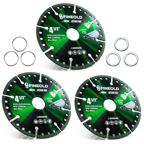 3 Pack Diamond Cutting Wheel 4 1/2 for Angle Grinder, Metal Cutting Disc with 7/8 Arbor for 4/5 Grinders, Cuts on Rebar, Stainless Steel, Angle Iron & Aluminum, Up to 6000+ Cuts