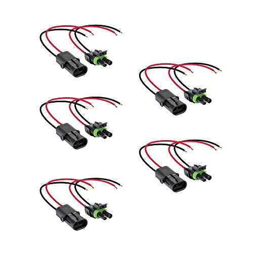 TRUE MODS 5pc 2-Wire Weather Pack Connector Kit 16 AWG 10in Wires Assembled - color: 2-Way 16 AWG, size: 5 Pack