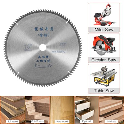 HARFINGTON 14" Circular Saw Blade 100 Teeth 1.18" Arbor Cutting Disc Wheel for General Purpose Cutting & Trimming Softwood, Hardwood - size: 14", style: 100 Teeth