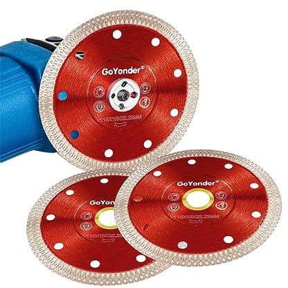 GoYonder 4.5 Inch Super Thin Diamond Saw Blade for Cutting Porcelain Tiles,Granite Marble Ceramics - size: 4.5"-Red-3 PCS