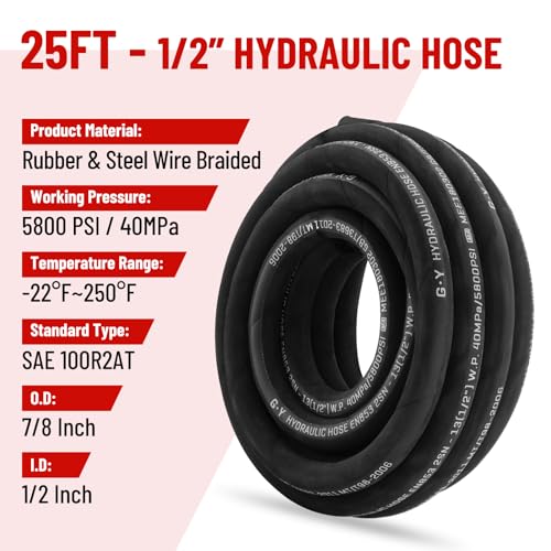 25FT 1/2" Hydraulic Hose with 12PCS Hydraulic Hose Fittings - size: 1/2" Hydraulic Hose - 25FT
