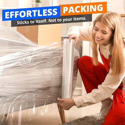 6 Rolls x 18" x 1500 Feet x 80 Gauge Clear Commercial Grade Heavy Duty Plastic Stretch Film Shrink Wrap | Industrial Strength Durable | Shipping Moving Packing Logistics | Holder Included - color: Clear, size: 6 PACK