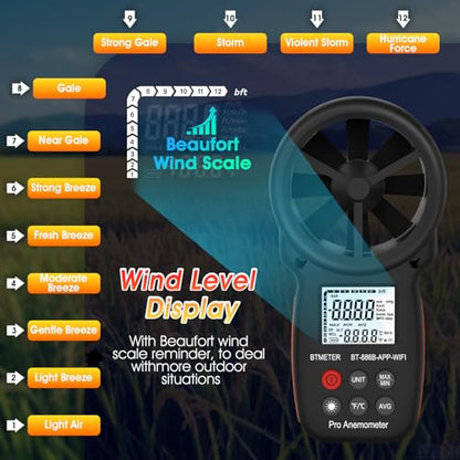 Wireless Handheld Anemometer, Digital Wind Speed Meter with APP - size: Small