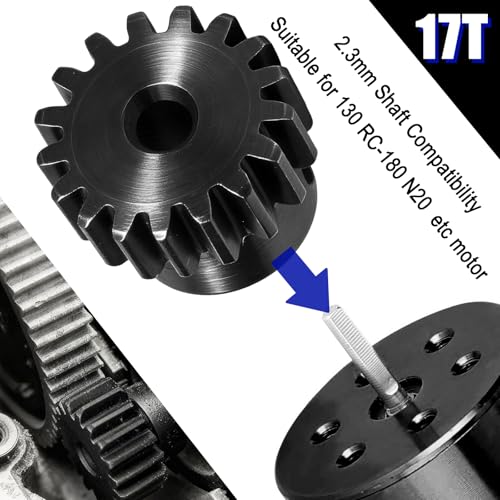 Hardened Steel 0.5M Pinion Gear 17T 2mm Shaft for RC Car/Helicopter Upgrade, Compatible with ARRMA 1/14 Typhoon 1/16 Mojave 1/18 Granite, Losi 1/12, 0.5Mod 13T-27T Gear for Brushed Brush-Less Motors - size: 17T
