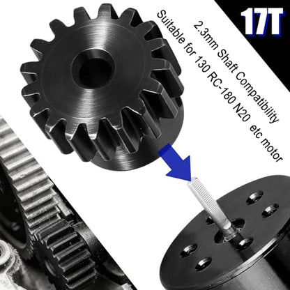 Hardened Steel 0.5M Pinion Gear 17T 2mm Shaft for RC Car/Helicopter Upgrade, Compatible with ARRMA 1/14 Typhoon 1/16 Mojave 1/18 Granite, Losi 1/12, 0.5Mod 13T-27T Gear for Brushed Brush-Less Motors - size: 17T