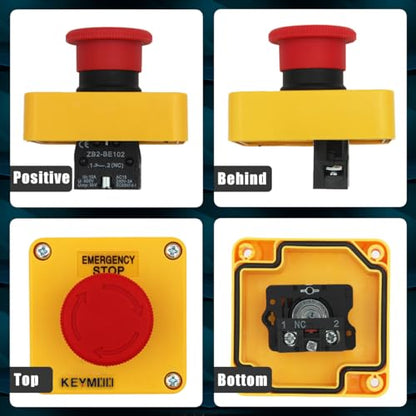 2 Packs Emergency Stop Push Button Switch,1NC 10A 660V with Waterproof Box IP65, 2pcs PG13.5 Black Connectors (2)