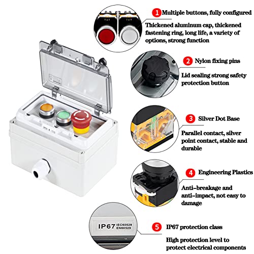 E-Stop Push Button Box Green Start Yellow Reset 1NO1NC 12-380V IP67 22mm - color: Yellow/green/emergency stop button