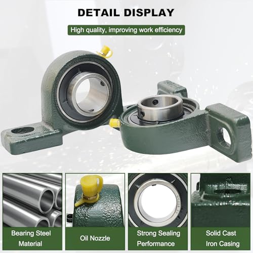 2 Pack UCP206-20 Pillow Block Bearing - 1-1/4 Inch Mounted Pillow Block Bearings Solid Cast Iron Base - Self Alignment (UCP206) - style: UCP206-20