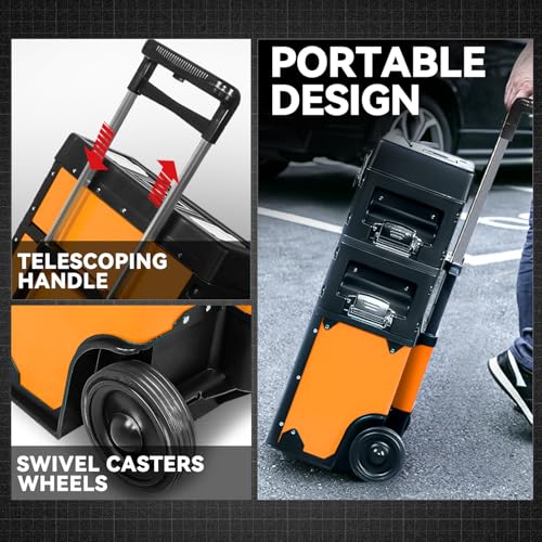 Auto Dynasty 3-Tier Rolling Trolley Tool Box Stackable w/Wheels, Orange - color: Orange