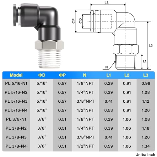 TAILONZ 3/8" x 3/8" NPT Push to Connect Elbow Fitting 10Pcs - size: 3/8" OD 3/8" MNPT