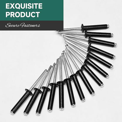400 Pcs 1/8" x 1/4" Black Aluminum Blind Pro Rivets, 3.2 x 7mm Pop Rivets, Aluminum Grip and Steel Mandrel - color: Black, size: 1/8" x 1/4"