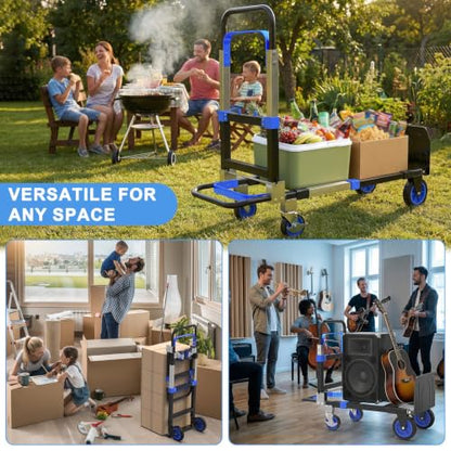 3-in-1 Folding Heavy Duty Hand Truck Dolly Cart Trolley with Wheels (Blue) - color: Blue