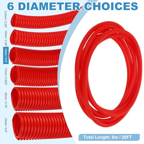 MECCANIXITY Plastic Split Wire Loom Tubing 1/2"(12mm) ID 20FT(6m), Red - color: Red, size: 1/2"(12mm) ID x 20FT(6m)