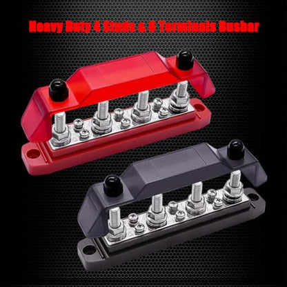 Ampper 4 x M8 Posts Power Distribution Block BusBar 6 M4 Screws, 6.3" R & B - color: Red & Black, size: 4M8+6M4