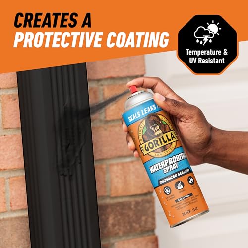 Gorilla Waterproofing Spray, Black, 16 oz, Flexible Rubberized Sealant - color: Black, size: 1 - Pack