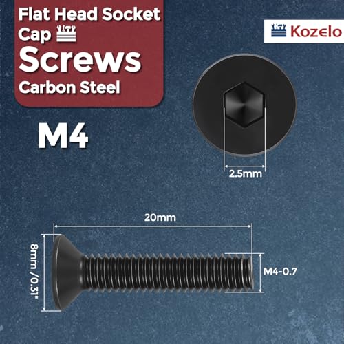 50Pcs[M4-0.7x20] Flat Head Socket Cap Screw Countersunk Bolt - size: M4-0.7x20mm