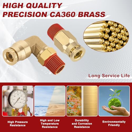 1/4" Tube x 1/8" NPT Male Straight & Elbow Brass Air Fittings Kit, 14PCS - size: 1/4" OD x 1/8" NPT
