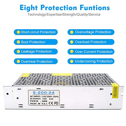inShareplus 24V 8.5A 200W, DC Universal Regulated Switching Power Supply, Converter AC 100-240V to DC 24 Volt LED Driver, Transformer,Adapter for LED Strip Light, Computer Project - style: 24V 200W
