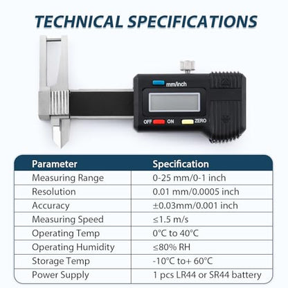 1" /25mm Mini Digital Caliper, OD ID & Thickness Gauge