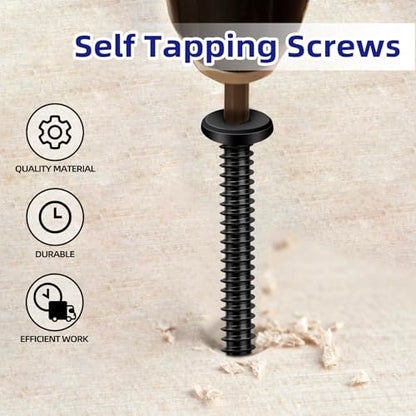 100-Piece M3 x 10mm Black Self-Tapping Screws - 304 Stainless Steel Flat Head Hex Socket Cap Screws with Drive Bit, for Wood and Thin Metal - color: Black, size: M3 x 10mm
