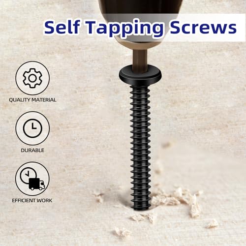 100-Piece M4 x 12mm Black Self-Tapping Screws - 304 Stainless Steel Flat Head Hex Socket Cap Screws with Drive Bit, for Wood and Thin Metal - color: Black, size: M4 x 12mm
