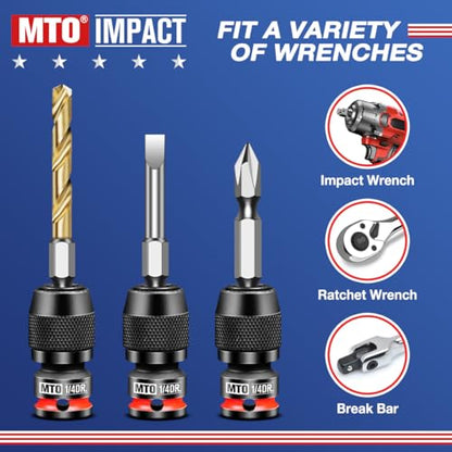 MTO 1/4-Inch Square Drive to 1/4-Inch Hex Socket Adapter, 2PCS Quick Release Impact Bit Holder, for Impact Wrench Ratchet, CR-MO - size: 1/4" Drive
