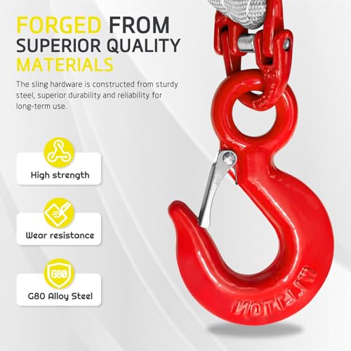 Lifting Slings Straps 13227 Pounds Capacity with Hooks - 5 Feet - size: 13227 lb / 5 ft