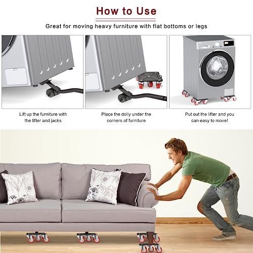 Heavy Duty Furniture Dolly with 5 Wheels, 3300 lbs Load Capacity for Easy Moving and Storage, Furniture Lift Mover Tool Set Perfect for Heavy Home or Office - Made of Premium Carbon Steel(4 Packs)