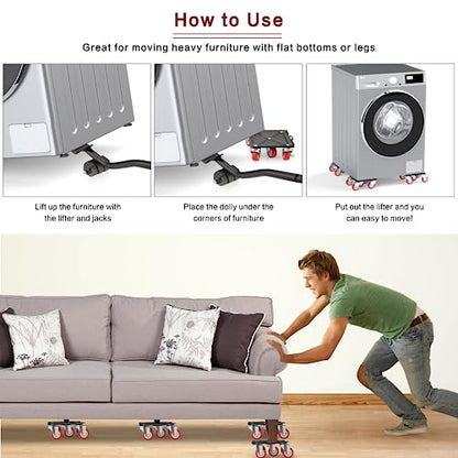 Heavy Duty Furniture Dolly with 5 Wheels, 3300 lbs Load Capacity for Easy Moving and Storage, Furniture Lift Mover Tool Set Perfect for Heavy Home or Office - Made of Premium Carbon Steel(4 Packs)