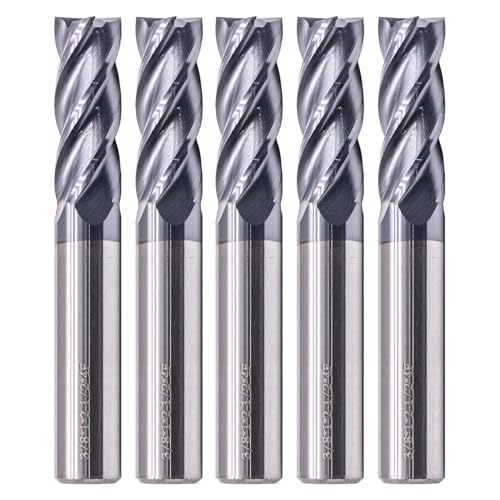 BestParts 5Pcs 3/8" 4 Flute Solid Carbide Square End Mills - AlTiN Coated - size: 3/8 in