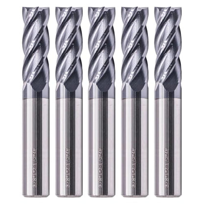 BestParts 5Pcs 3/8" 4 Flute Solid Carbide Square End Mills - AlTiN Coated - size: 3/8 in