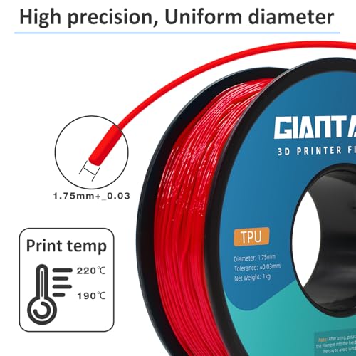 GIANTARM 95A TPU 3D Printer Filament 1.75mm, 1kg Spool, Red, +/- 0.03mm - color: Tpu-red