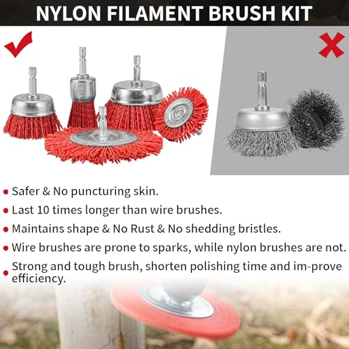 Nylon Abrasive Wire Cup Brush Wheel Set 5Pack , Drill Attachments