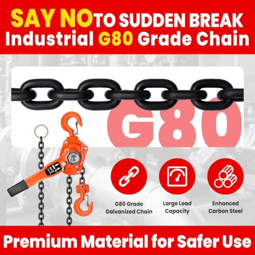 3 Ton Manual Lever Chain Hoist, 6600 LBS Heavy Duty Come Along Ratchet Puller, 20 FT G80 Alloy Steel Chain with Dual Pawl Brake for Auto Repair, Warehouse, Farm
