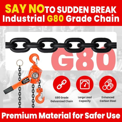 3 Ton Manual Lever Chain Hoist, 6600 LBS Heavy Duty Come Along Ratchet Puller, 20 FT G80 Alloy Steel Chain with Dual Pawl Brake for Auto Repair, Warehouse, Farm