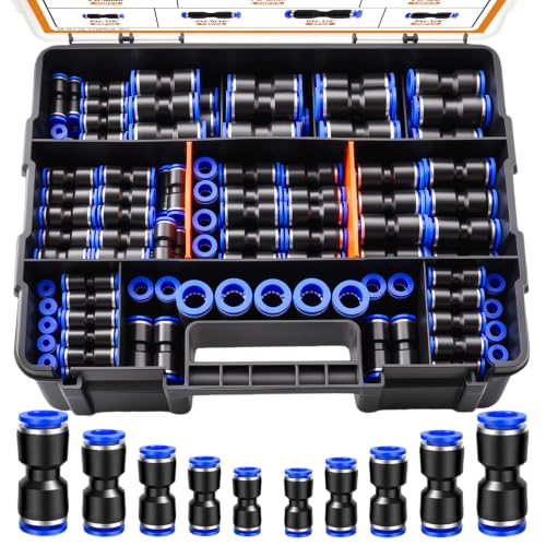 mankk 170PCS Push to Connect Fittings Metric & Imperial Air Hose Connectors - style: 170PCS-1/8" 1/4" 5/16" 3/8" 1/2"& 4/6/8/10/12mm OD Kits
