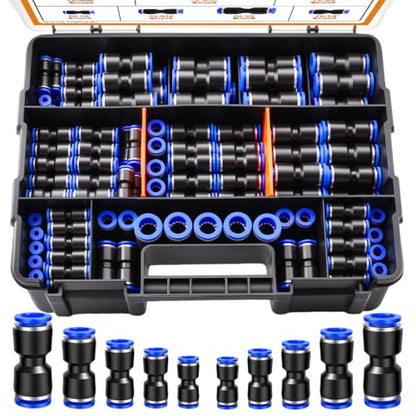 mankk 170PCS Push to Connect Fittings Metric & Imperial Air Hose Connectors - style: 170PCS-1/8" 1/4" 5/16" 3/8" 1/2"& 4/6/8/10/12mm OD Kits