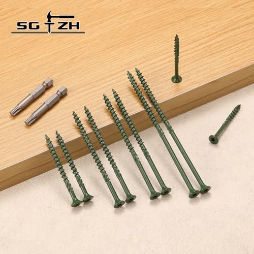 #8 x 1 Inch Deck Screws (470Pcs) 2lb. Carbon Steel, Green, Flat Head, Rust Resistant epoxy Coated, with T25 Star Bit - color: Green, size: #8 x 1"